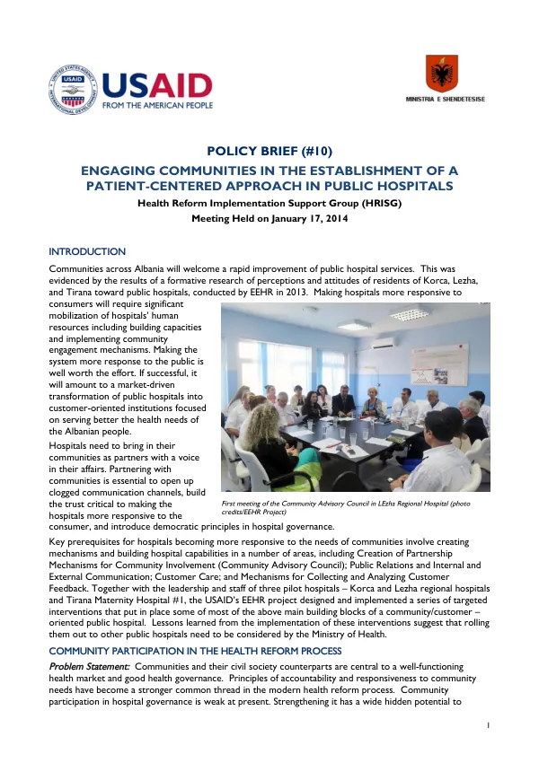 Policy Brief: Engaging Communities in the Establishment of a Patient-Centered Approach in Public Hospitals
