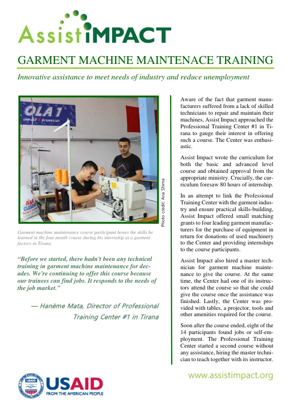 Garment Machine Maintenance Training