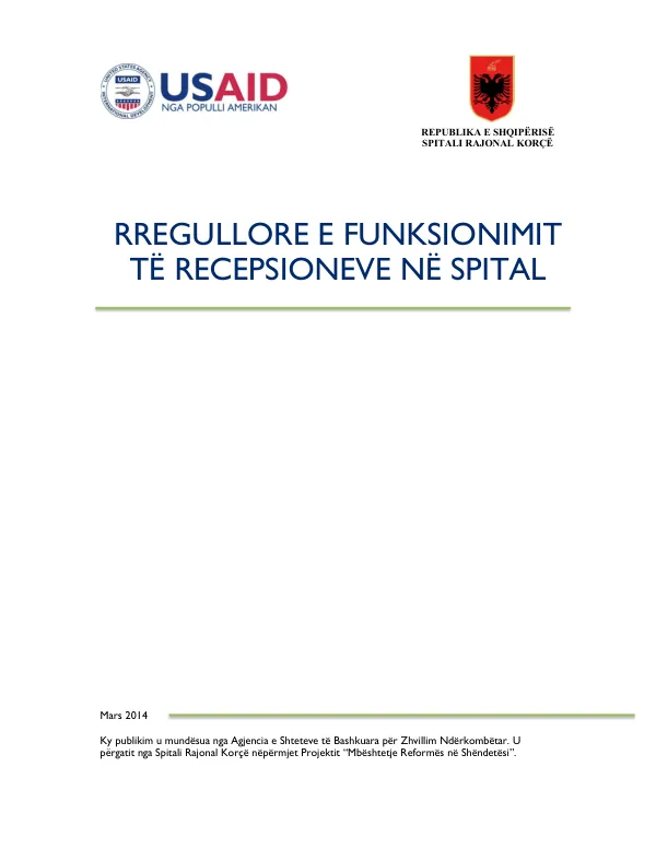 Rregullore e funksionimit të recepsioneve në spital