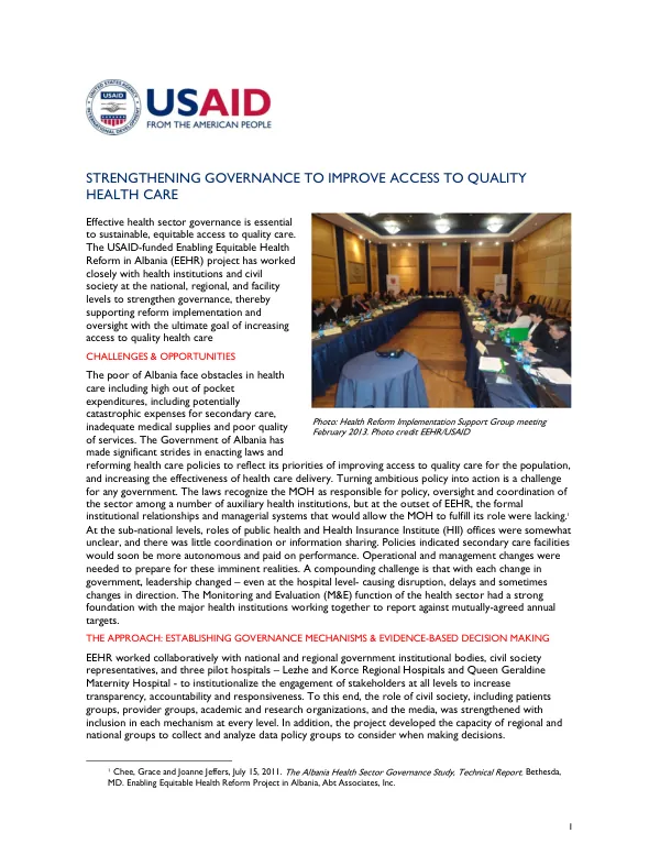 Strengthening Governance to Improve Access to Quality Health Care