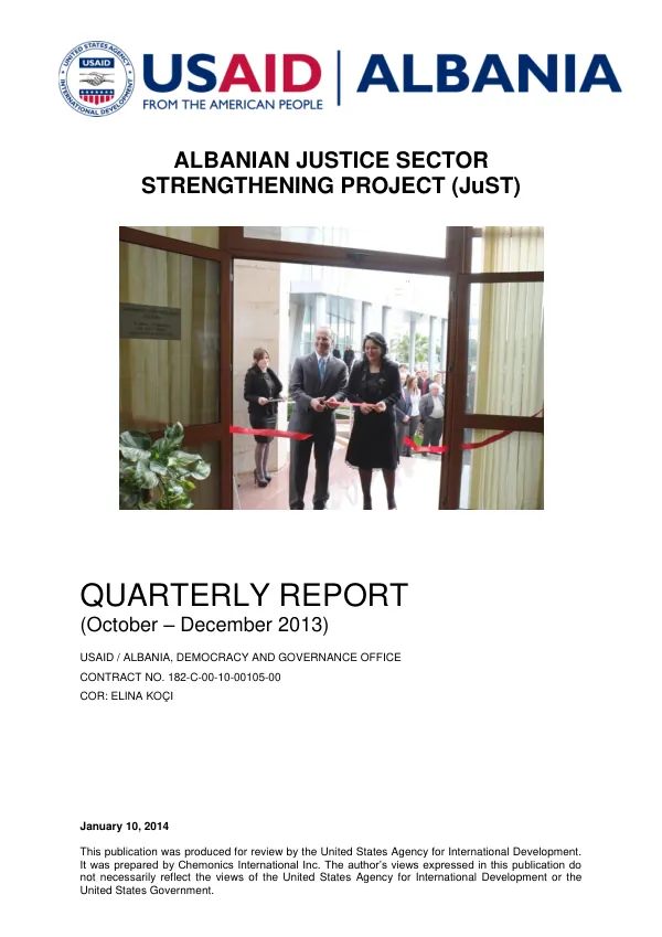 Albanian Justice Sector Strengthening Project (JuST) Quarterly Report for October – December 2013