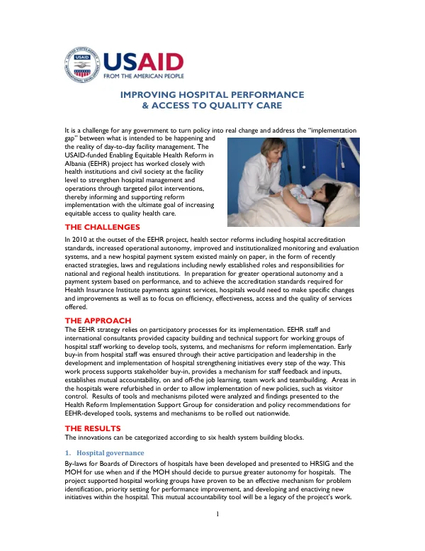 Improving Hospital Performance & Access to Quality Care