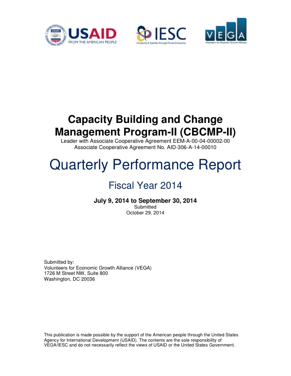 Quarterly Performance Report: Capacity Building and Change Management Program-II