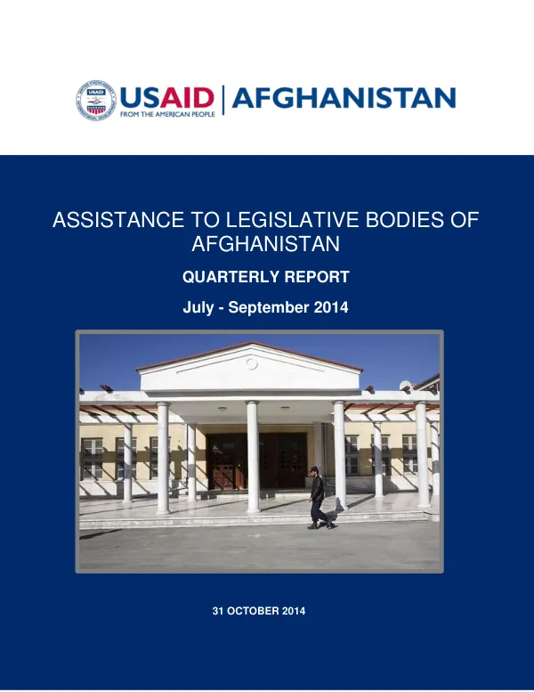 Assistance to Legislative Bodies of Afghanistan (ALBA) Quarterly Report: July to September 2014