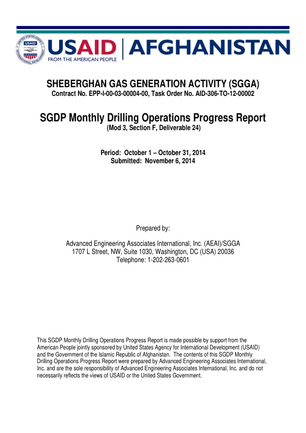 SGDP Monthly Drilling Operations Progress Report