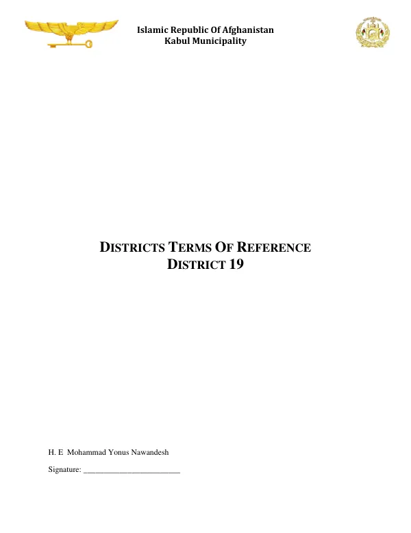 Districts Terms of Reference for District 19 of Kabul Municipality