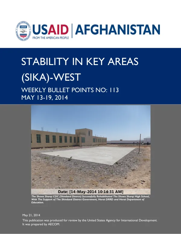 SIKA-West Weekly Bullet Points No. 113: May 13-19, 2014
