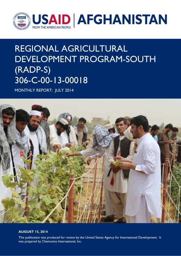 Regional Agricultural Development Program-South July 2014 Monthly Report