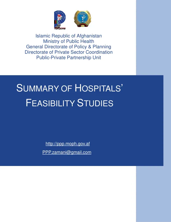Feasibility Studies for Public-Private Partnership (PPP) Hospitals in Afghanistan