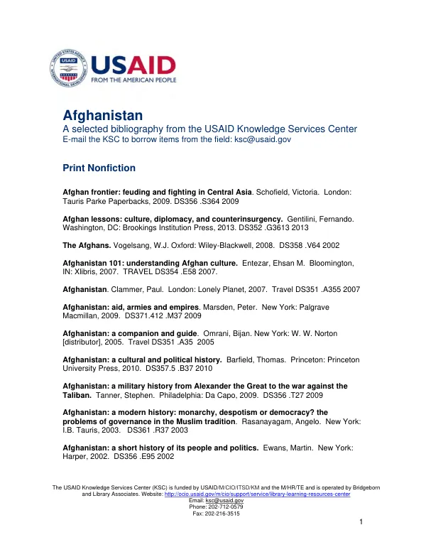 A selected bibliography from the USAID Knowledge Services Center