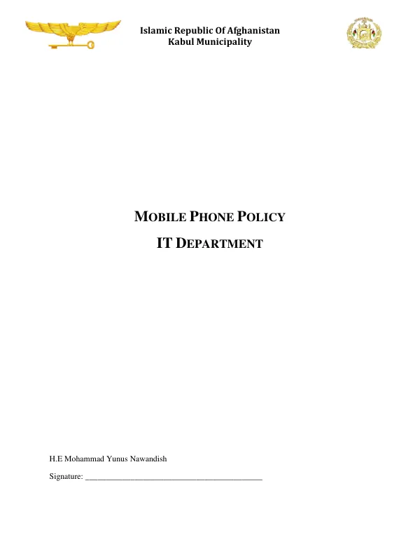 Kabul Municipality Mobile Phone Policy in the Workplace