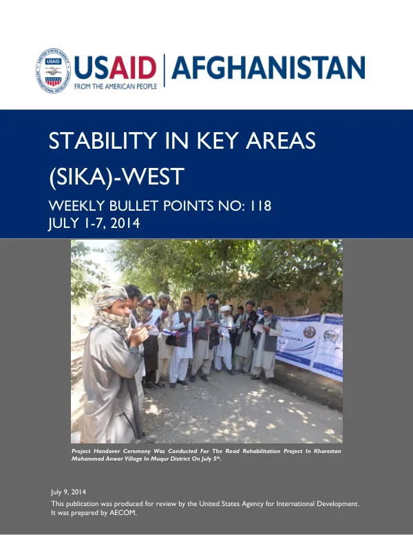 SIKA-West Weekly Bullet Points No. 118: July 1-7, 2014