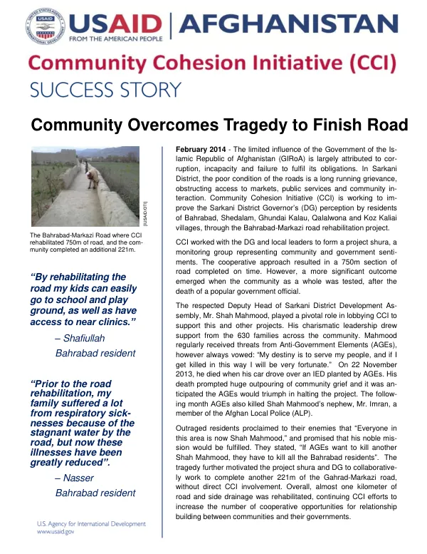 Community Overcomes Tragedy to Finish Road