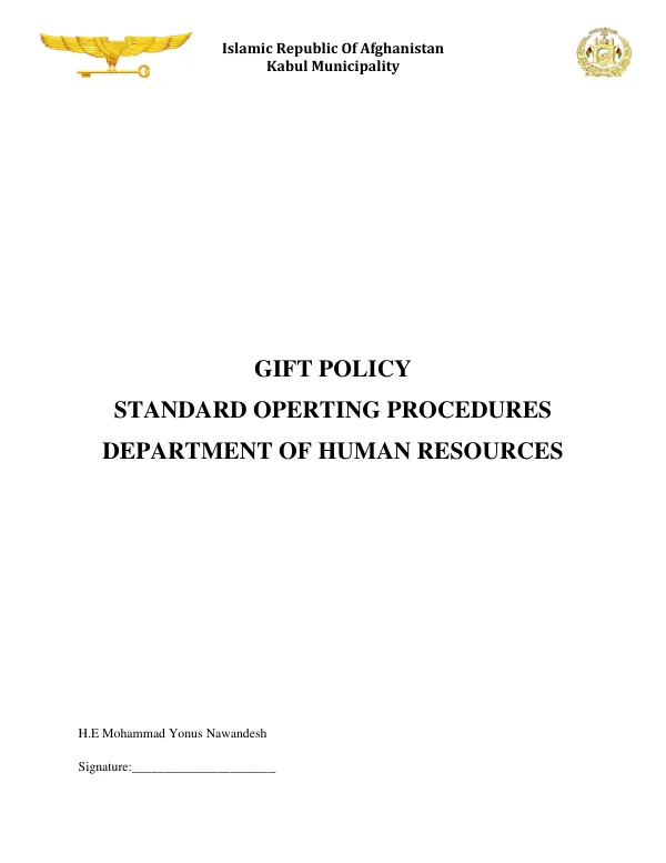 Standard Operating Procedures for Gift Policy of Kabul Municipality