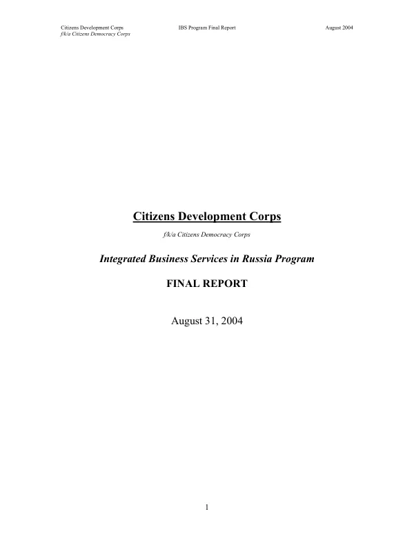 Integrated business services (IBS) in Russia program : final report