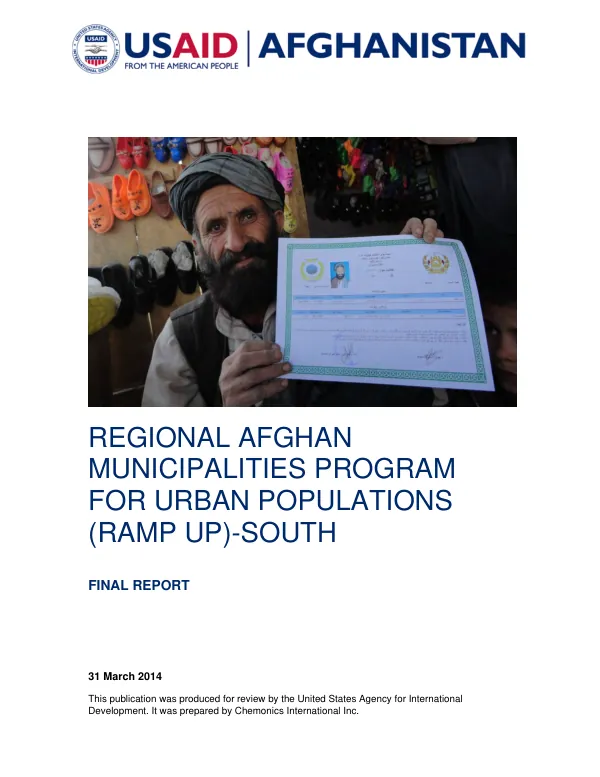 Regional Afghan Municipalities Program for Urban Populations (RAMP UP)-South Final Report