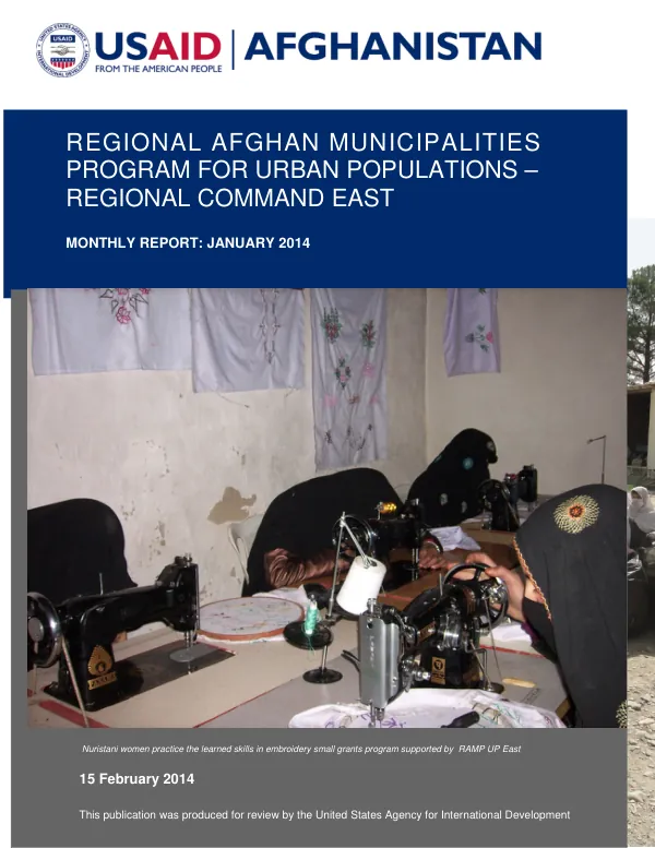 Regional Afghan Municipalities Program for Urban Populations (RAMP UP) – RC East Monthly Report: January 2014