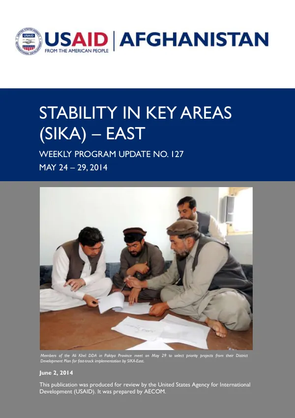 SIKA-EAST Weekly Program Update: May 24 – 29, 2014