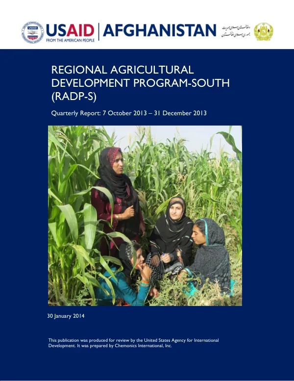 Regional Agricultural Development Program-South Quarterly Report – 30 January 2014