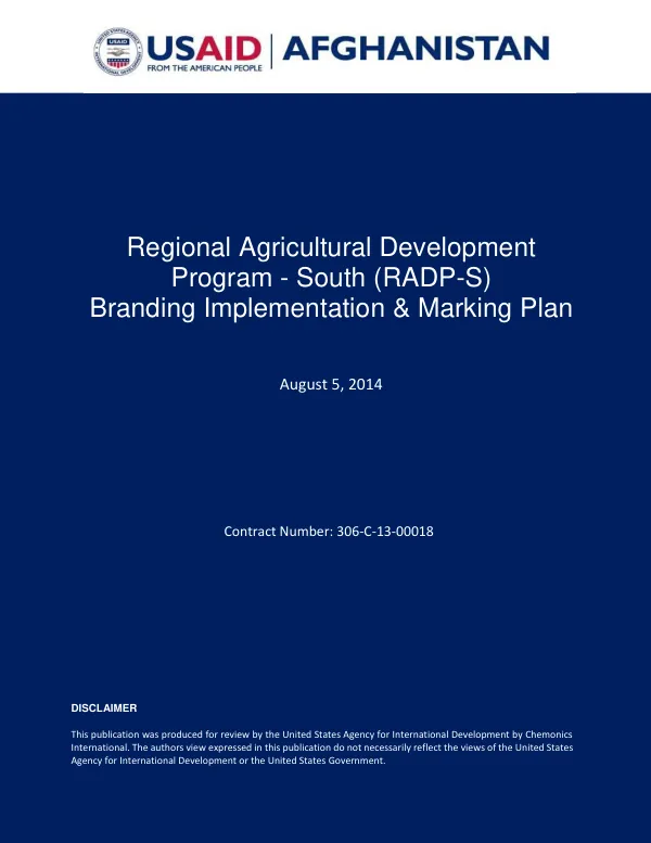 Regional Agricultural Development Program - South (RADP-S) Branding Implementation & Marking Plan