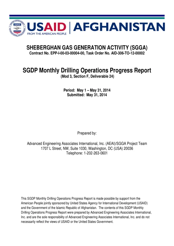 SGDP Monthly Drilling Operations Progress Report