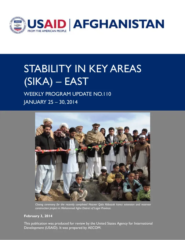 SIKA-EAST Weekly Program Update: January 25 - 30, 2014