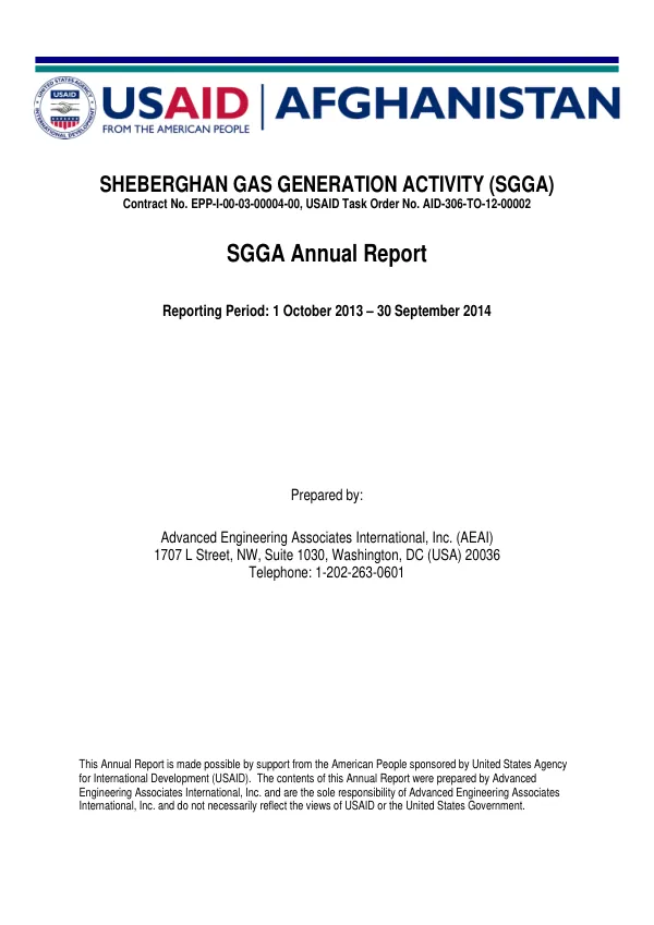 Sheberghan Gas Generation Activity (SGGA) Annual Report