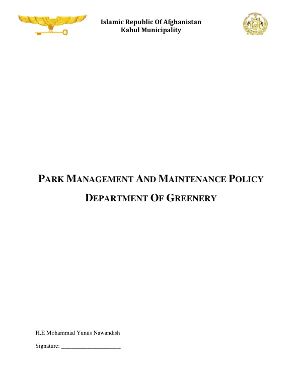 Park Management and Maintenance Policy