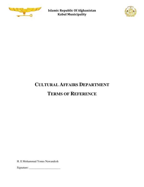 Terms of Reference for the Department of Cultural Affairs
