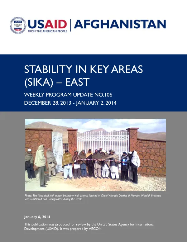 SIKA-EAST Weekly Program Update: December 28, 2013 - January 2, 2014