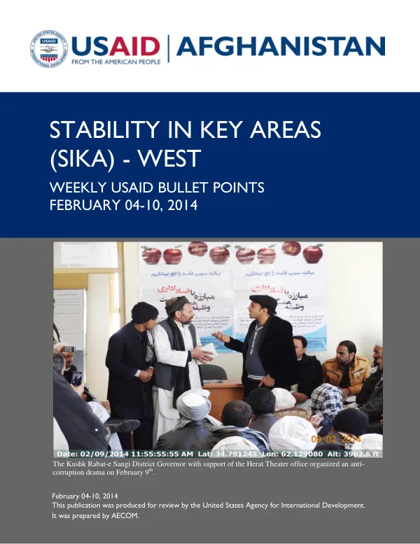 Stability in Key Areas (SIKA) –West Weekly Report, February 04-10, 2014