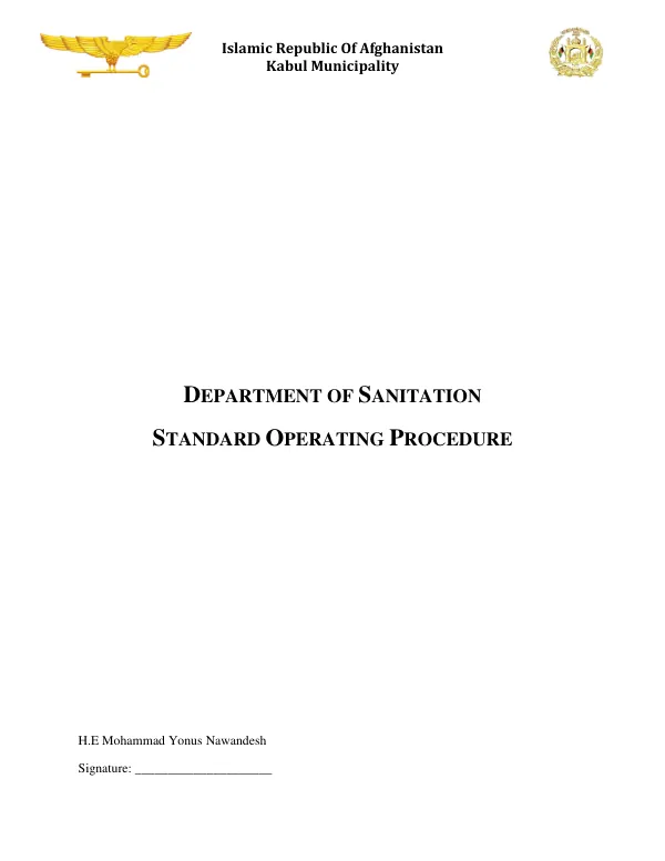 Standard Operating Procedure for Directorate of Sanitation in Kabul Municipality
