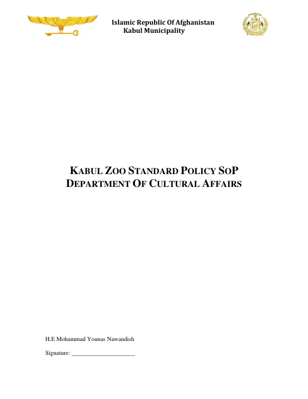 Kabul Zoo Standard Policy SOP