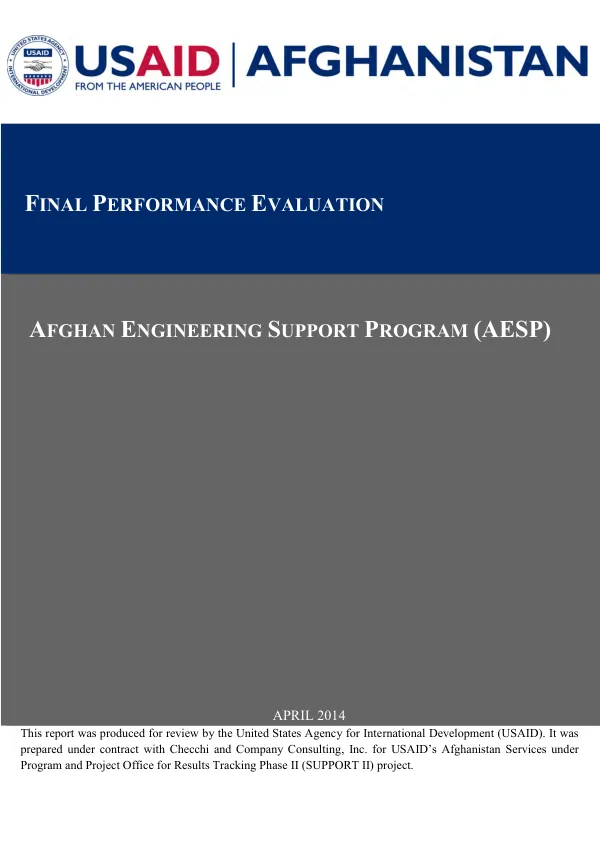 Final Performance Evaluation of the Afghanistan Engineering Support Program (AESP)