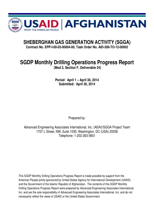 SGDP Monthly Drilling Operations Progress Report