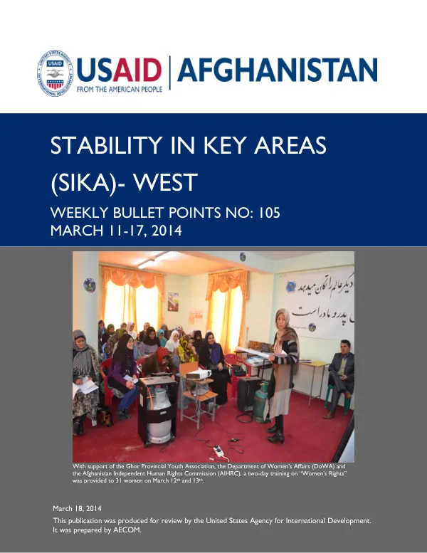 SIKA-WEST WEEKLY BULLET POINTS NO. 105: March 11-17, 2014