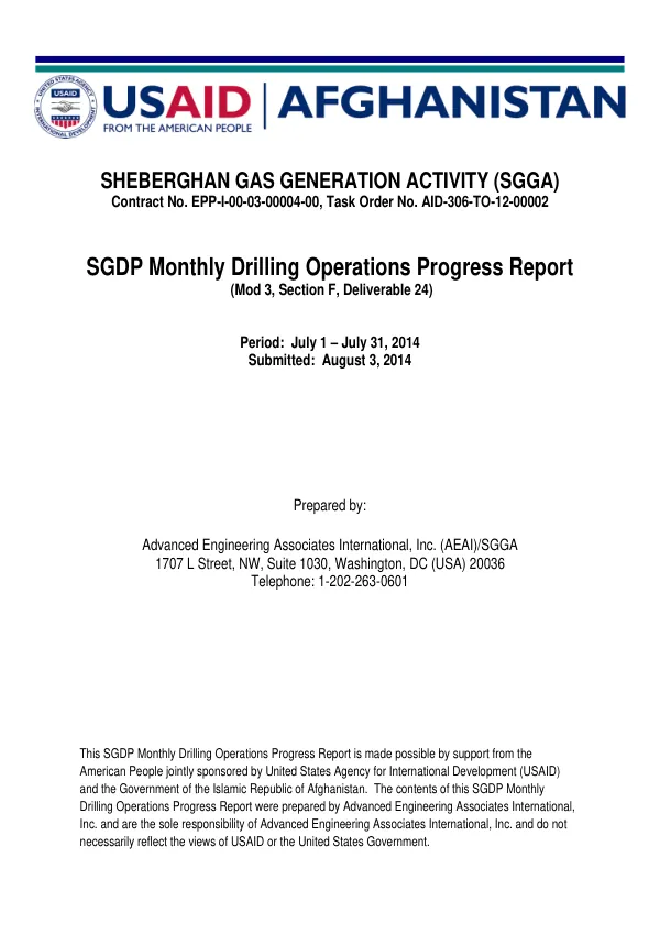SGDP Monthly Drilling Operations Progress Report