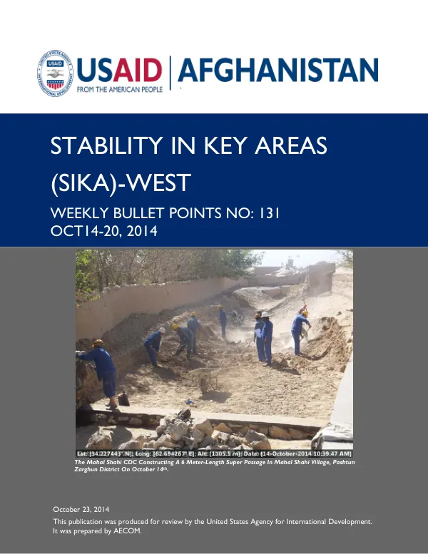 SIKA-WEST Weekly Bullet Points No. 131: Oct 14-Oct 20, 2014