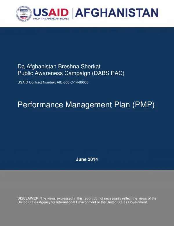 Performance Management Plan for DABS Public Awareness Campaign