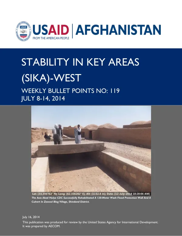 The Aziz Abad Hulya CDC Successfully Rehabilitated A 120-Meter Wash Flood Protection Wall And A Culvert In Zawool Blog Village, Shindand District