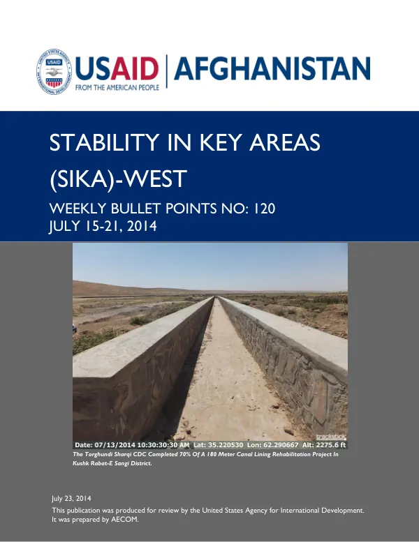 SIKA-West Weekly Bullet Points No. 120: July 15-21, 2014