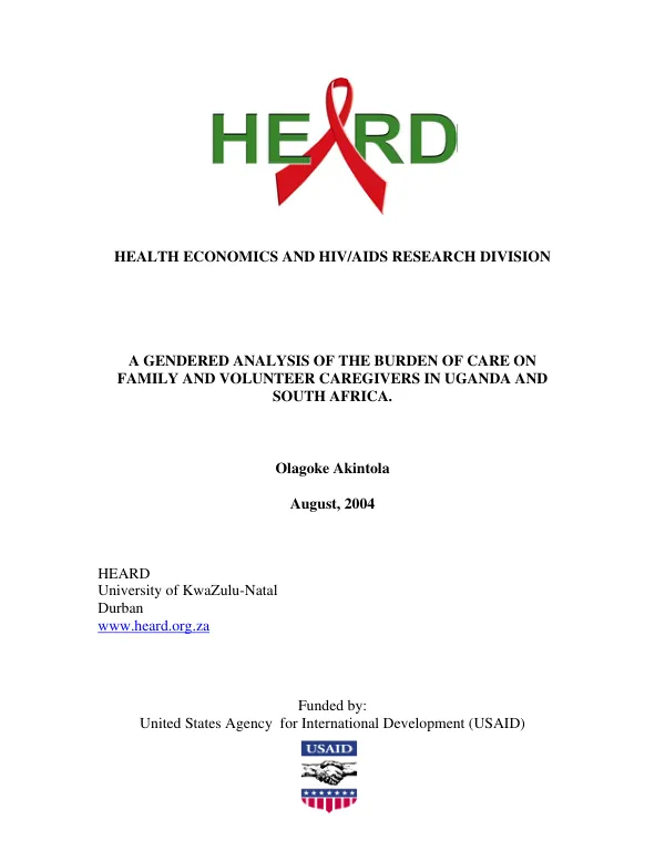 A gendered analysis of the burden of care on family and volunteer caregivers in Uganda and South Africa