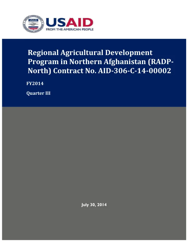 Regional Agricultural Development Program in Northern Afghanistan (RADP-North) Contract No. AID-306-C-14-00002