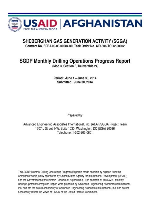 SGDP Monthly Drilling Operations Progress Report
