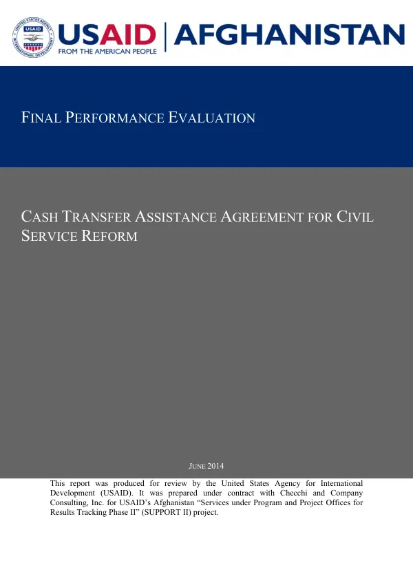 Final Performance Evaluation of the Cash Transfer Assistance Project for Civil Service Reform