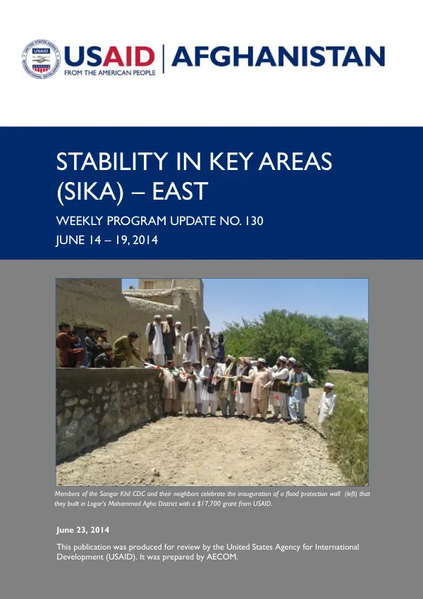 Stability in Key Areas (SIKA) – East Weekly Program Update: June 14 – 19, 2014