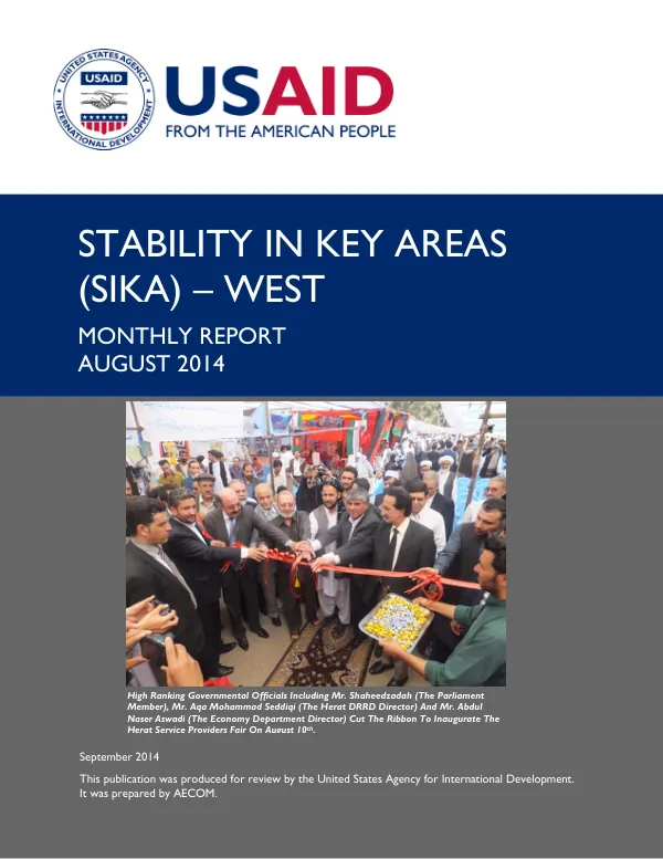 Stability In Key Areas (SIKA) – West / Monthly Report – August 2014