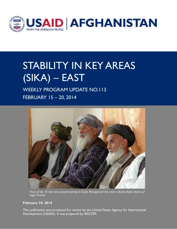 SIKA-EAST Weekly Program Update: February 15 - 20, 2014