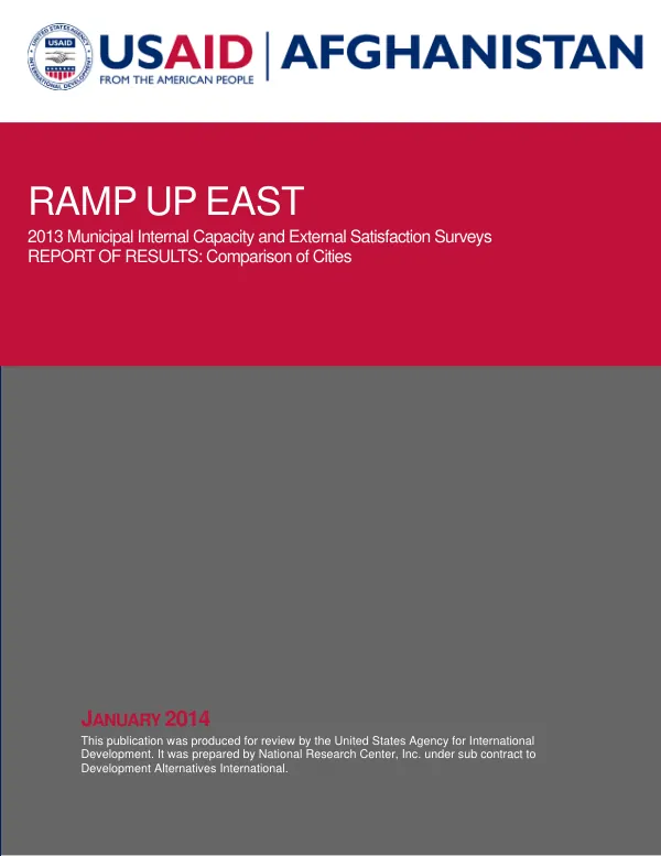RAMP UP EAST 2013 Municipal Internal Capacity and External Satisfaction Surveys REPORT OF RESULTS: Comparison of Cities