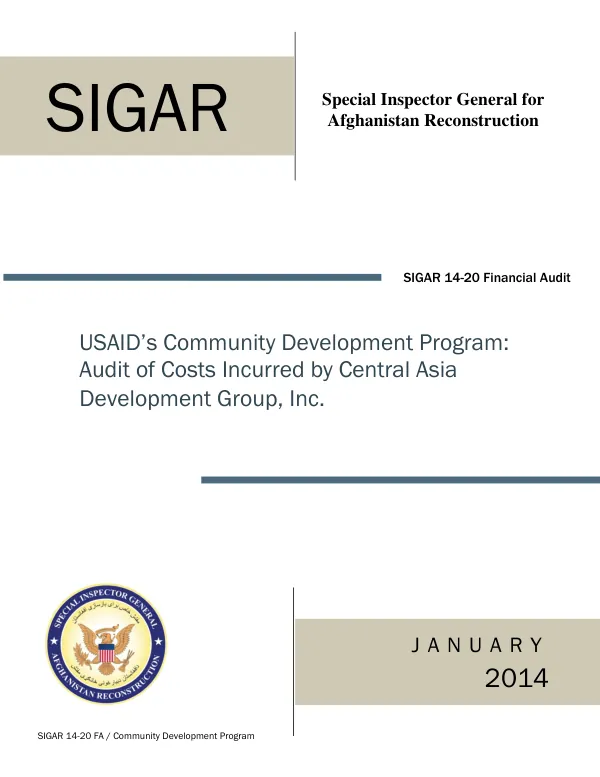 SIGAR 14-20 Financial Audit: USAID’s Community Development Program